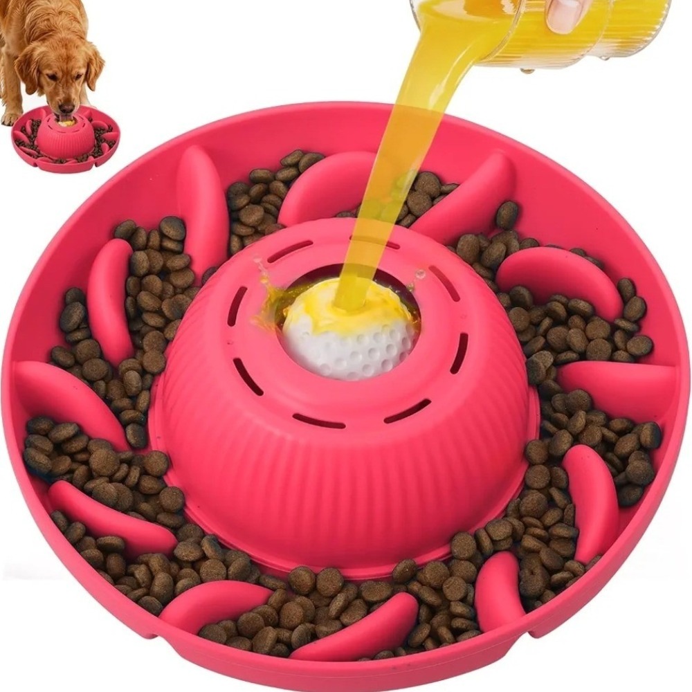 PUPPYGANG 2-in-1 Slow Feeder Dog Bowl Silicone Puzzle Lick Ball Red